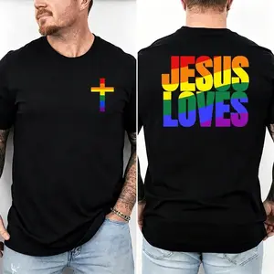 Rainbow Pride Gay Christian LGBTQ+ Jesus Loves T-Shirt Shirt TOP