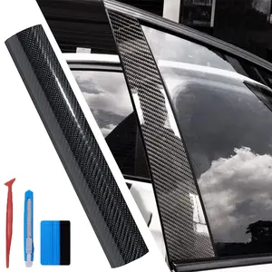 Black Carbon Fiber 7D Tint Vinyl Wrap Film Roll,5ft X 1ft for Automotive Car SUV Motor DIY Interior Exterior Use Decoration With Installation Tools