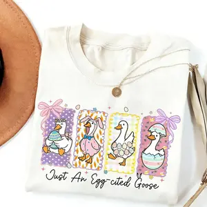 Just An Egg-cited Goose Vintage T-shirt Silly Goose Easter Retro Tshirt Coquette Egg Brushstroke Retro Easter Gift Idea