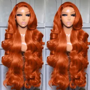 Orange Ginger Lace Front Wigs Human Hair 13x6 HD Transparent Body Wave Lace Front Wig Glueless Ginger Wig Human Hair 180% Density 350 Colored Lace Frontal Wigs Pre Plucked Hairline for Women
