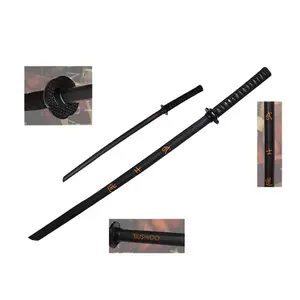 40" Black Bushido Wooden Blade Collectible Training Sword With Black Cord Wrap