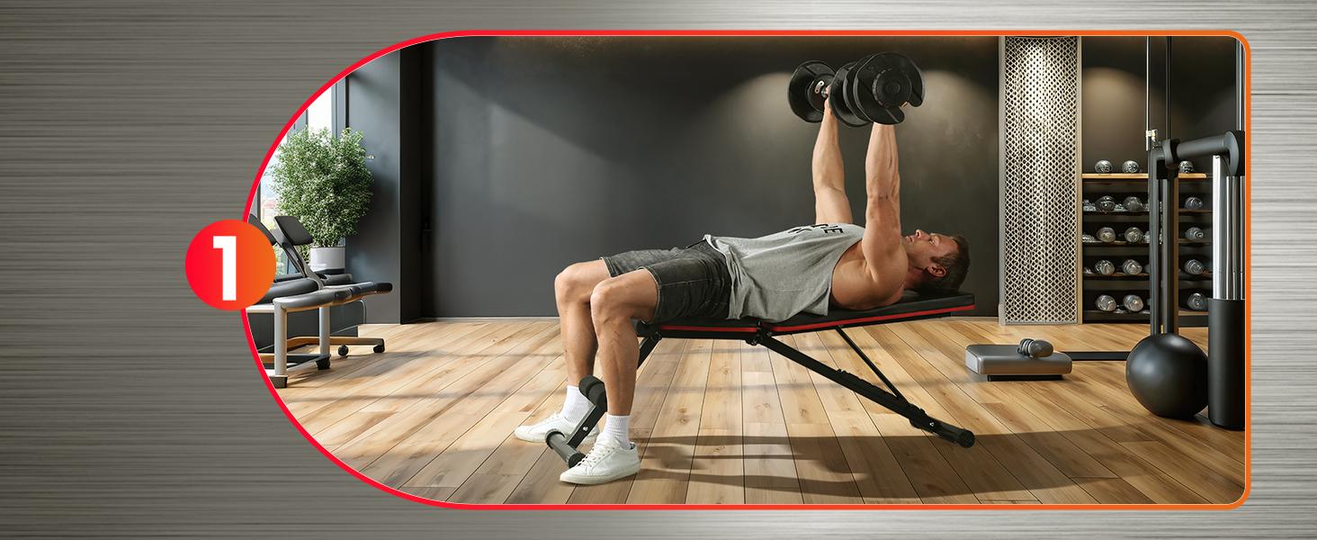 Orinar Adjustable Weight Bench Press Incline Decline Strength Training Bench Full Body Gym Workout Benches for Home Gym Fitness