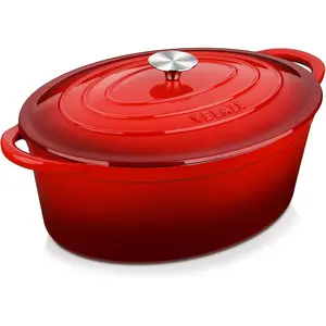 7.5 QT Enameled Oval Dutch Oven Pot with Lid, Cast Iron Dutch Oven with Dual Handles for Bread Baking, Cooking, Frying, Non-stick Enamel Coated Cookware (RED)