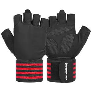 DROPTOP Weight Lifting Gloves for Men & Women Wrist Support Gym Workout Gloves - Black and Red Stripes