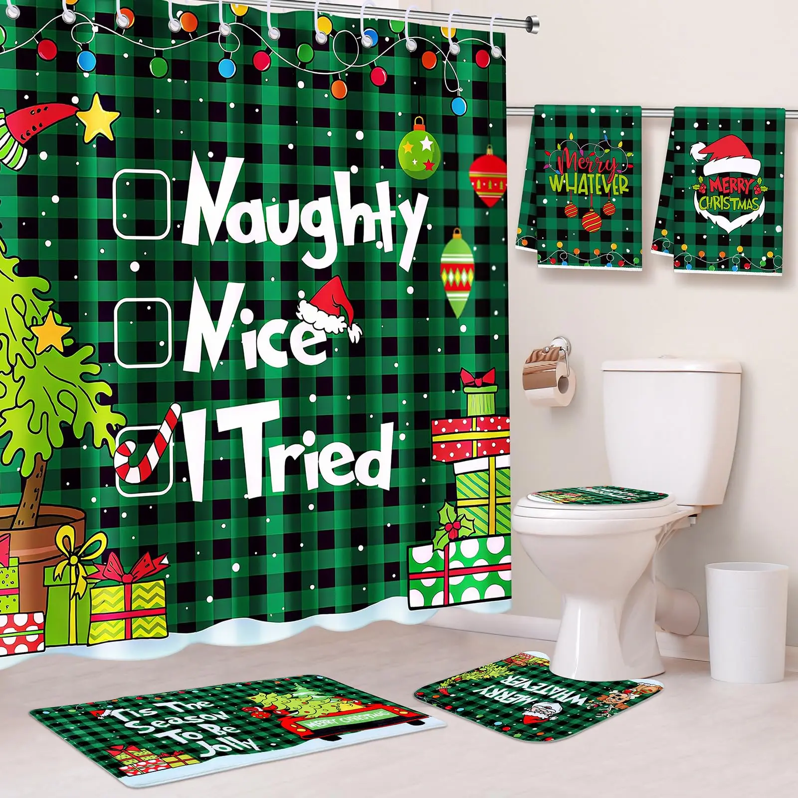 6Pcs Green & Black Buffalo Plaid Style