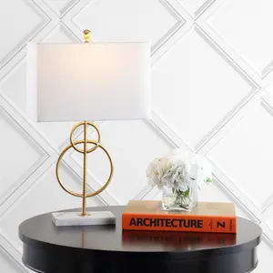 JONATHAN Y Haines Modern Circle Marble/Metal LED Table Lamp , for bedroom, living room, foyer, hallways, dining room, dorms