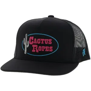 HOOEY "CR113" CACTUS ROPES HAT BLACK W/PINK & BLUE STITCHING