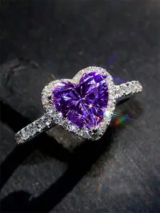 1 PC Romantic Heart Cubic Zirconia Solitaire Engagement Heart Shaped Ring Elegant Engagement Ring For Women for Wedding Anniversary Party Jewelry Valentine's Day Gift Cubic Zirconia Rings