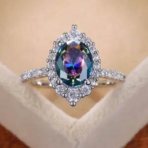 Women Colorful Alexandrite Zircon Ring Inlaid Zircon Engagement Rings Wedding Bands Ladies Proposal Ring for Birthday Gift