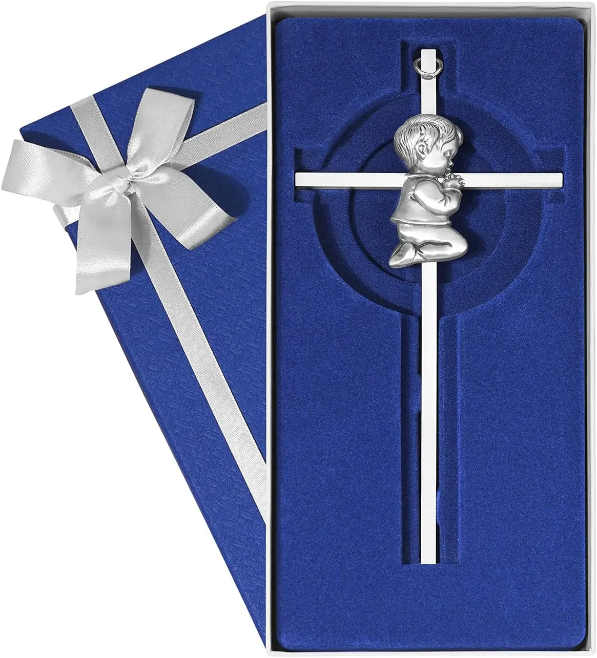 Tryuunion Baby Wall Cross Baptism Gifts for Boys, 7-inch Silver Blessing Boy Baptism Crosses for First Holy Communion Christening and Dedication Baptismal Gifts from Godparents