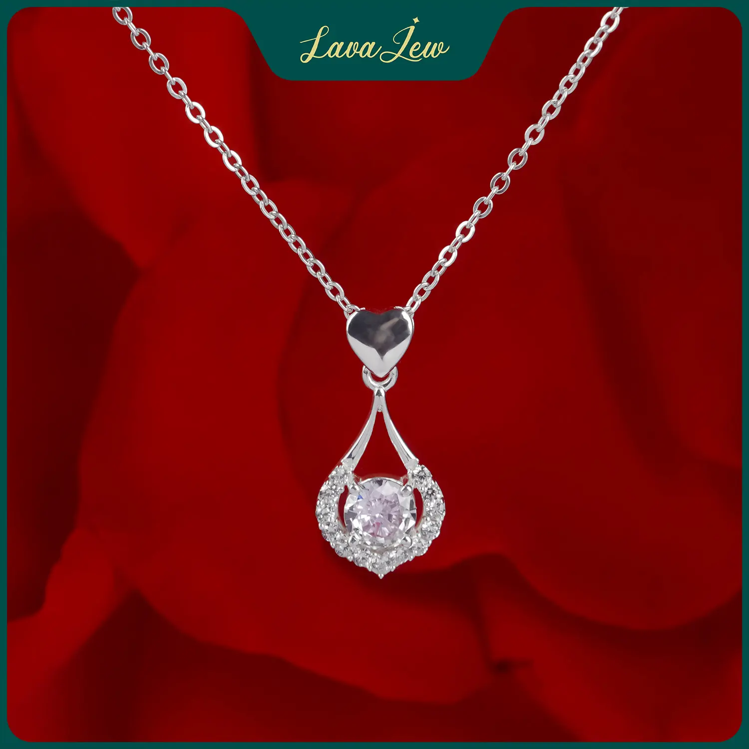 LavaJewelry Glitter Dewdrop Necklace, 925 Silver Pendant Necklace for Woman and Girls, Stylized Drop Design, Gift for Her