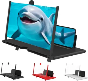 12" HD Phone Screen Magnifier 2-4X Mobile Video Amplifier with Foldable Stand & Pull-Out Lens – Adjustable Angle & Height Smartphone Screen Enlarger for Movies, Gaming, Streaming, Reading & Travel, Universal Phone Holder Gift
