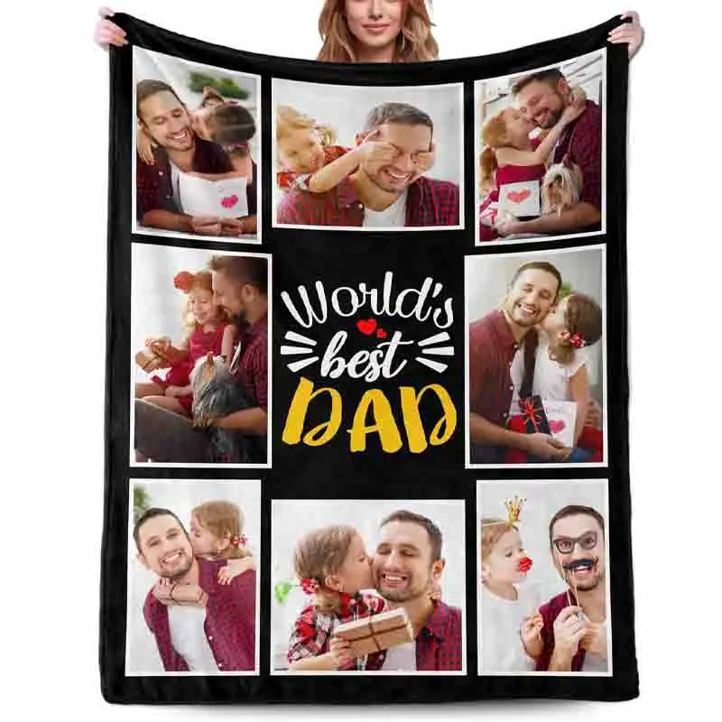 Microfibre Customized Photo Blanket - Fade Resistant, Soft, Multi-Size Personalized Blanket for Home Use, Father's Day Commemorative Gift for Grandpa & Male Loved Ones from Kids, Spouse, Birthday