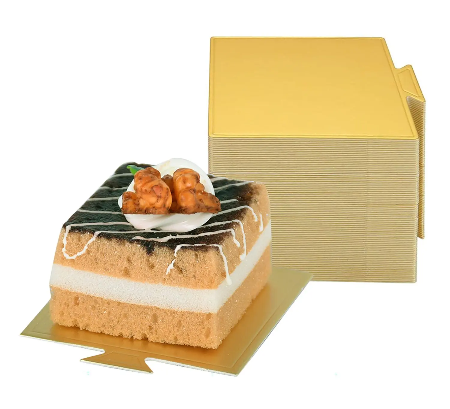 50/100pcs 3.3 Inch Mini Square Golden Cake Boards, Mousse Cupcake Base Paper Plates Dessert Board Base for Cake DIY, Baking Dessert Party Wedding Birthday