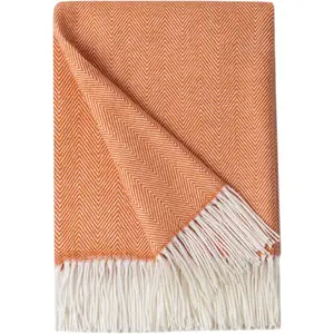 Decorative Herringbone Faux Cashmere Fringe Throw Blanket Lightweight Soft Cozy for Bed or Sofa Farmhouse Outdoor Throw Blankets, 50" x 60" Orange