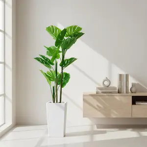 Artificial Green Plants Collection – 4.5-5.7FT Tall Faux Dracaena, Monstera & Bird of Paradise Trees in White Tall Planter – Decorative Floor Greenery for Indoor Home, Living Room, Office, Bedroom, or Porch