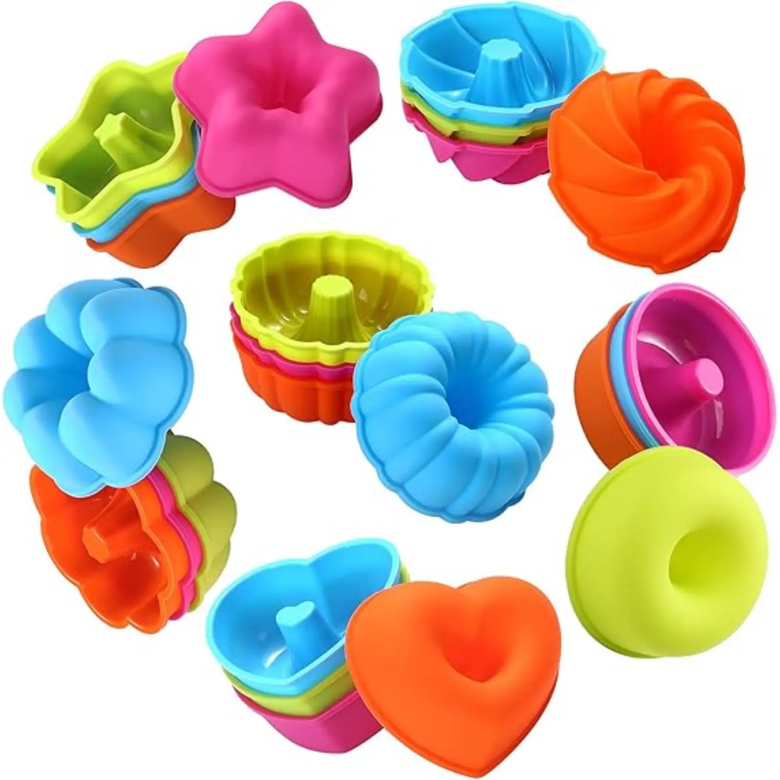 24Pack Silicone Molds Nonstick 2 3/4 inches Donut Mold Baking Cups Assorted Colors Oven Microwave Dishwasher Safe for Donuts Muffins Jello Bagels