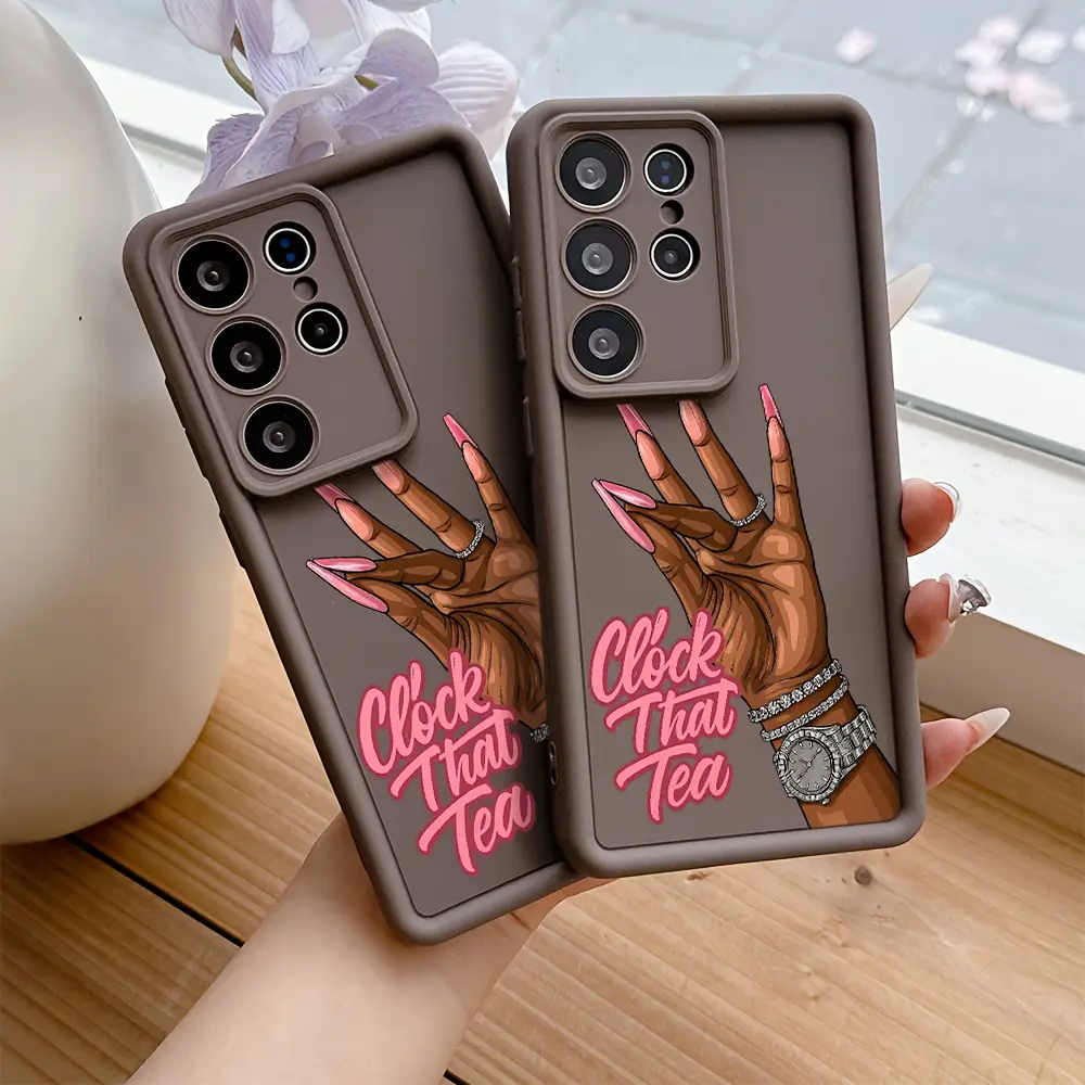 Phone case:  Fashion Creative English Clock That Tea Design Phone Case Suitable for Galaxy S26 S25 S24 S23 S22 S21 S20 FE Ultra Plus 4G 5G Shockproof Soft TPU Back Cover