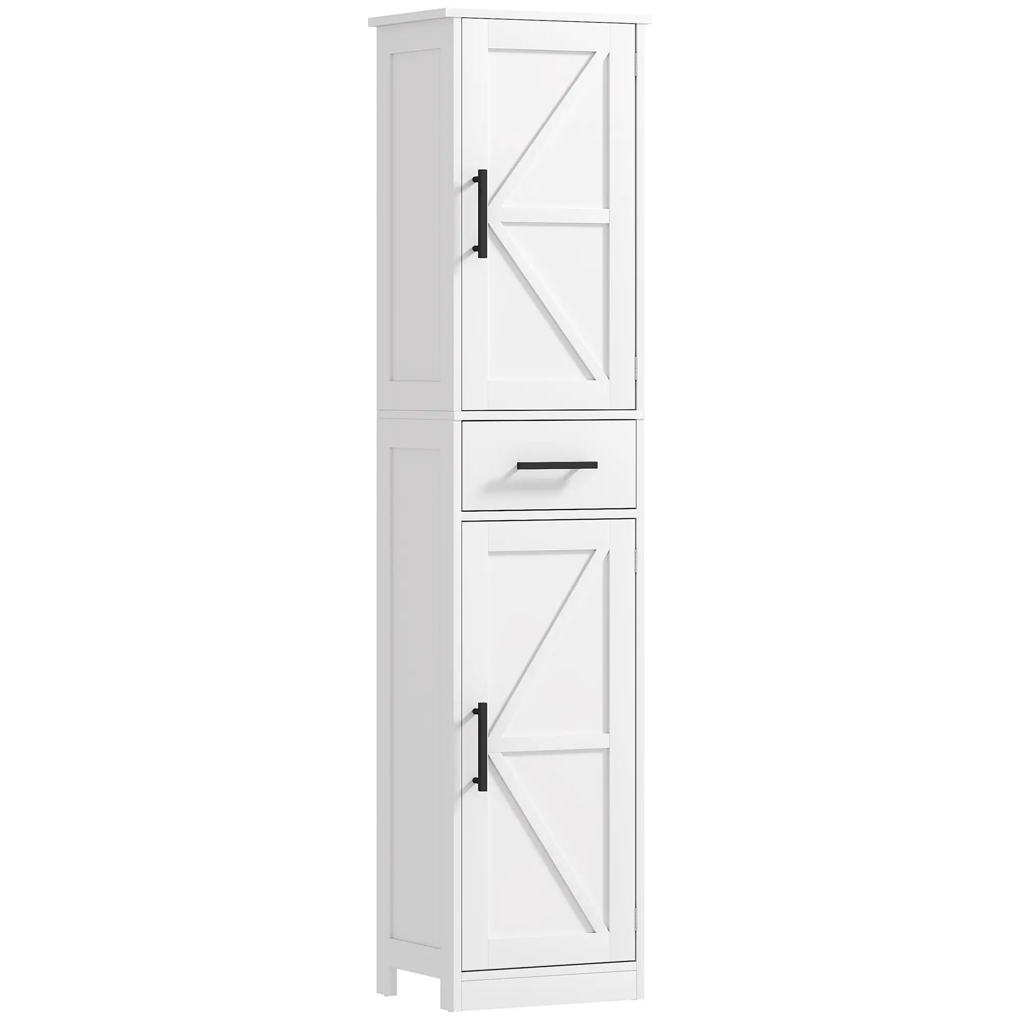 HOMCOM Narrow Bathroom Storage Cabinet, 67" Tall Farmhouse Cabinet with Drawer, Barn Doors and Adjustable Shelves, Freestanding Linen Cabinets for Small Space, Distressed Gray