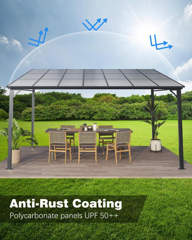 GARVEE 12' x 20' Gazebo, Hardtop Wall Mounted Gazebos Pergola, Outdoor Free Standing Lean to Gazebo Pergola with Metal Frame, Large Wall-Mounted Heavy Duty Awnings for Deck, Porch, Patio, Backyard