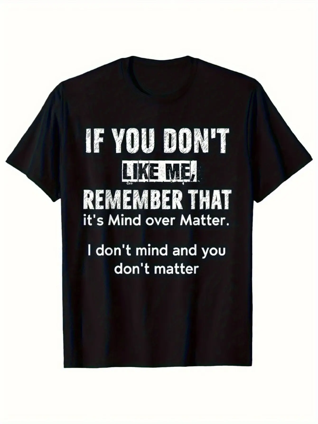 Men's Retro Slogan Cotton T-Shirt - "Mind Conquers Matter" Print, Soft Black, Loose Fit, Crew Neck, Suitable for Fitness, Everyday Wear