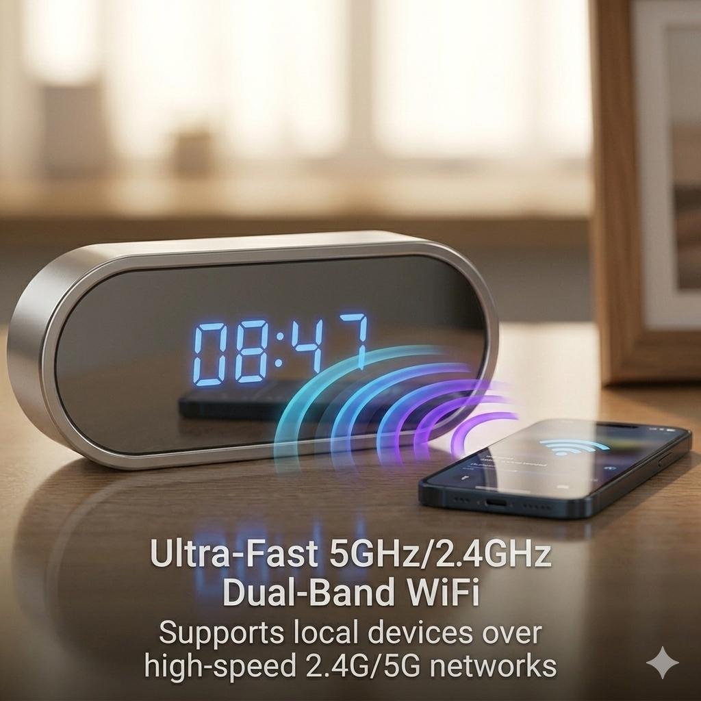 2)Smart Digital Clock Camera with Dual Band WiFi (5GHz & 2.4GHz) | Home Security & Remote Real-Time Monitoring System
