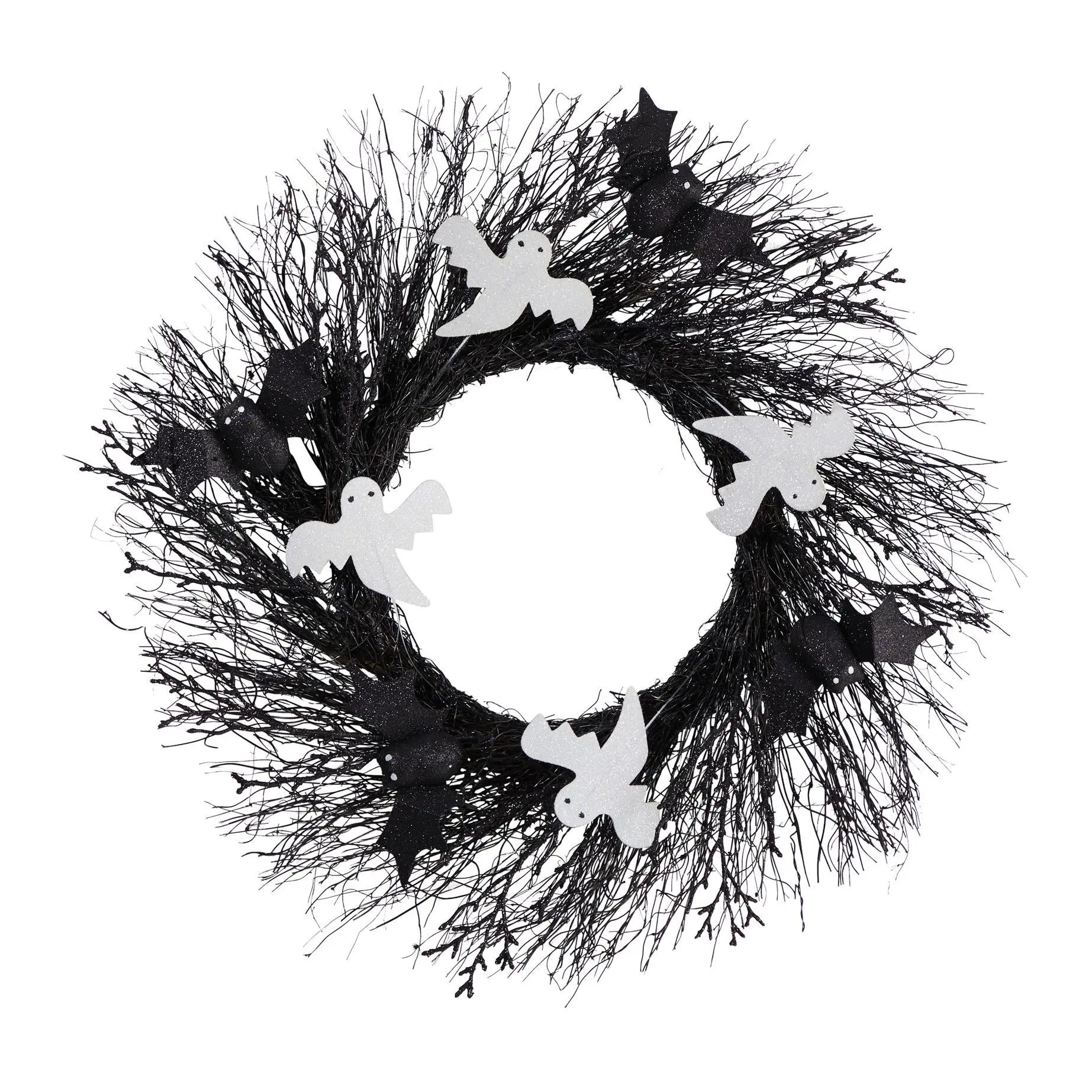Nearly Natural 22" Halloween Ghost, Bats Twig Wreath