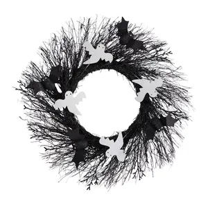 Nearly Natural 22" Halloween Ghost, Bats Twig Wreath