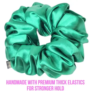 mymessybun | Oversized Satin Scrunchie in Dark Green Handmade with Thick Elastic