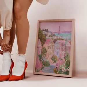 Golden Gate Bridge Wall Art Poster, Unframed Modern Decor, Travel Cityscape Print, San Francisco Lady Painting, Commercial Value