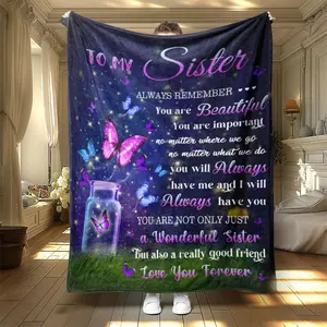 Butterfly & Sister Letter Pattern Blanket, Sister Blanket Gift, 1 Count Soft Warm Throw Blanket, Air-conditioned Room Blanket, Warm Nap Blanket for Home Office Travel