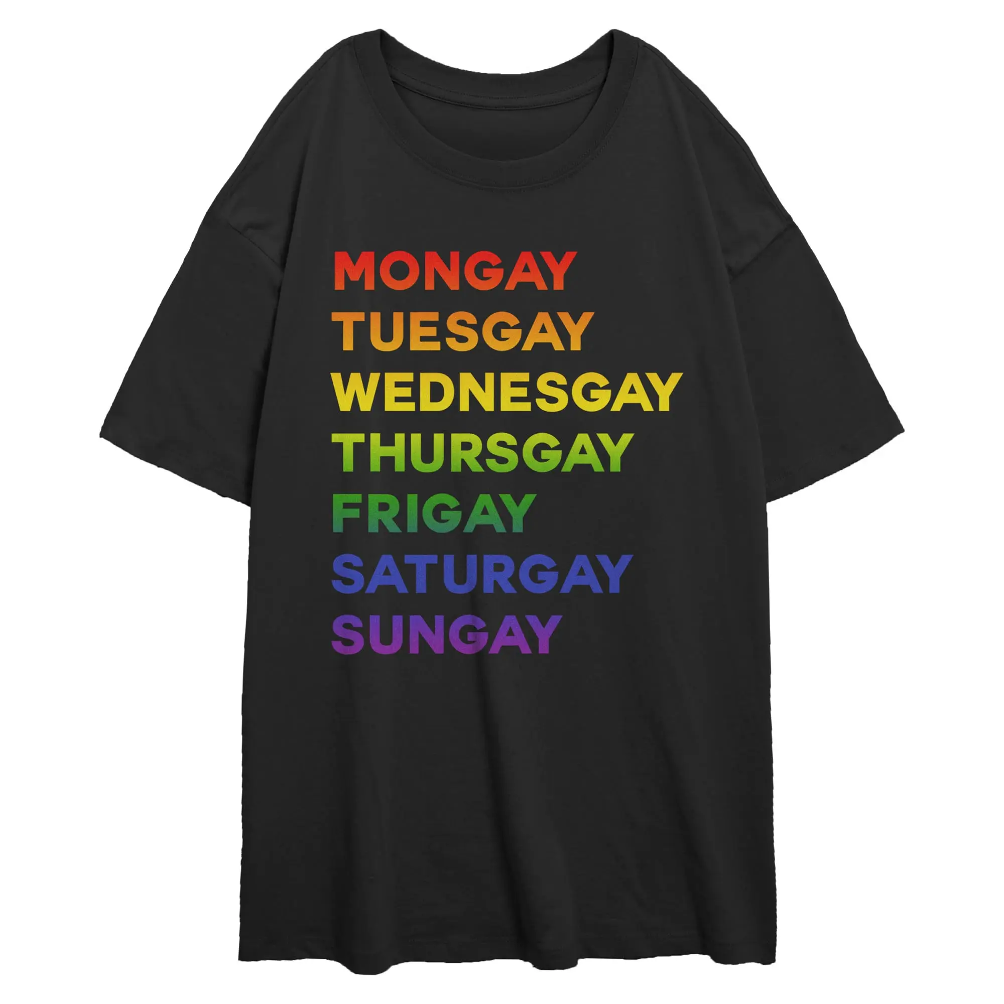 Juniors Women Lost Gods Rainbow Days of the Week T Shirt