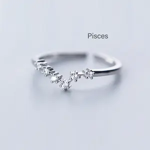 Silver-Tone CZ Zodiac Constellation Adjustable Ring | Personalized Birthday Jewelry