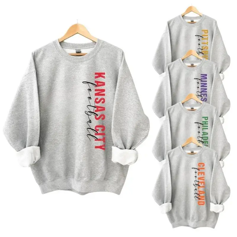 Vintage City Football Sweatshirt – Ash Color – Retro Game Day Graphic Crewneck, Classic Throwback Style Pullover for Football Fans, Unisex Cozy Cotton Top, Menswear Womenswear