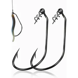 Swimbait Hook, 25/50Pcs Twist-Lock Worm Hooks with Centering Pin Spring Weedless Hook for Soft Plastic Lures Baits Bass Fishing 1/0 2/0 3/0 4/0 5/0
