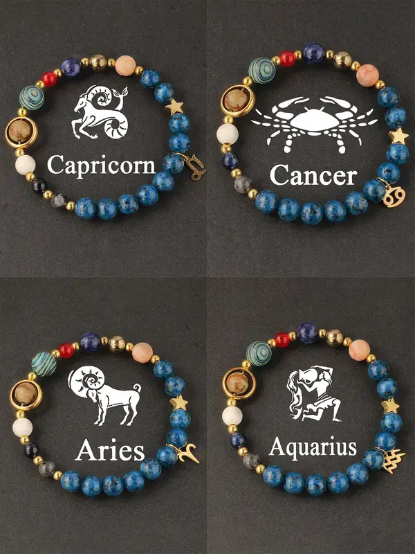 Unisex Zodiac Bead Crystal Bracelet - Astrology Jewelry, Men's Accessories, Accessories for Women, Ideal Birthday Gift
