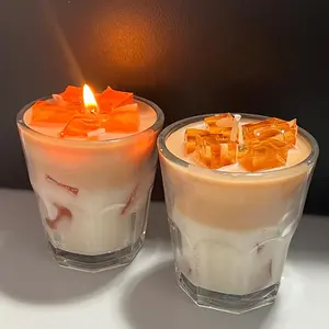 2Pcs Coffee Scented Soy Wax Candles Set, Ice Cube Decor Glass Cup Aromatherapy Candle, Long‑Lasting Home Decor Candle Gift for Coffee Enthusiasts & Self‑Care