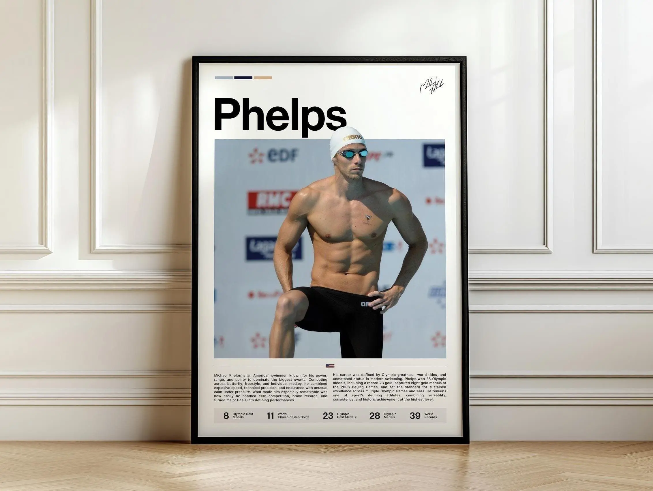 Michael Phelps Poster, Swimming Art Print, Sports Wall Decor, Olympic Legend, Swimmer Wall Art