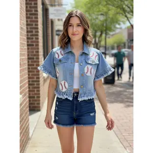 Sequined Baseball Denim Jacket