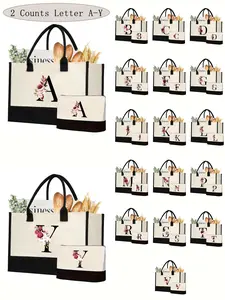 Letter Pattern Tote Bag & Makeup Bag Set, Large Capacity Handbag Set, Durable Tote Bag for Women & Girls, Travel Bag, Shopping Bag