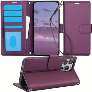 for iPhone 16e/16/15/14/13/12/11 Pro Max Case with Card Holder and Wrist Strap Wallet Flip Cover [Magnetic Clasp Folio Cover][RFID Blocking Leather]Shockproof Women Men Cases