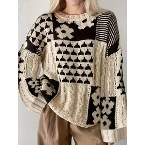 Plus Size - Trendy Oversized Pullover Women'S Long-Sleeve Sweater with a Versatile Round Neck.