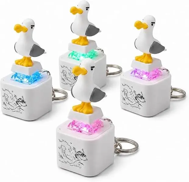 4 Pack Seagull Mine Button Keychain, LED Sound Fidget Clicker Mine seagull keychain set, Type-C rechargeable desk fidget toy for adults, coworker gifts and white elephant gifts