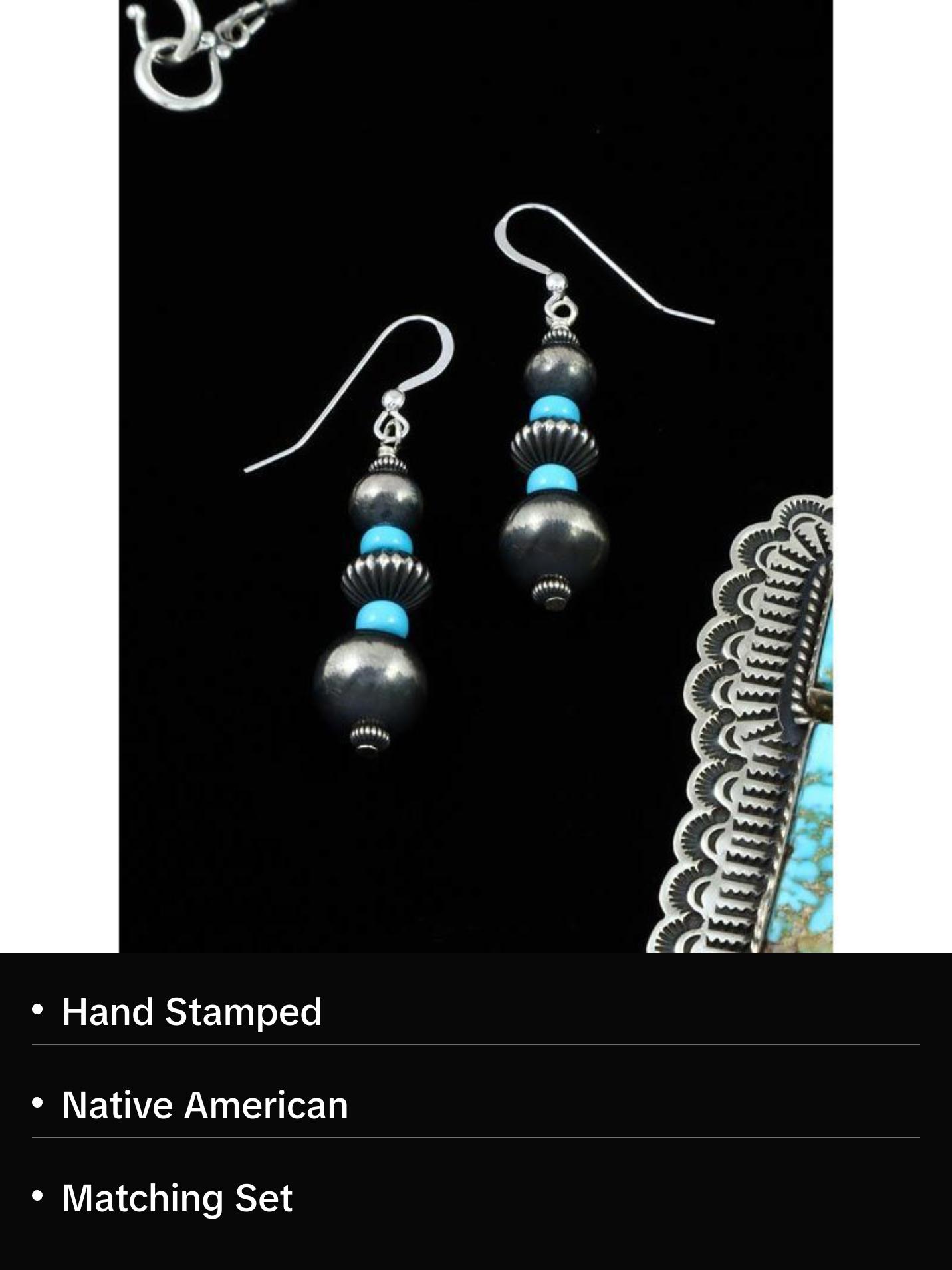 Native American Kingman Turquoise Necklace and Earrings Set