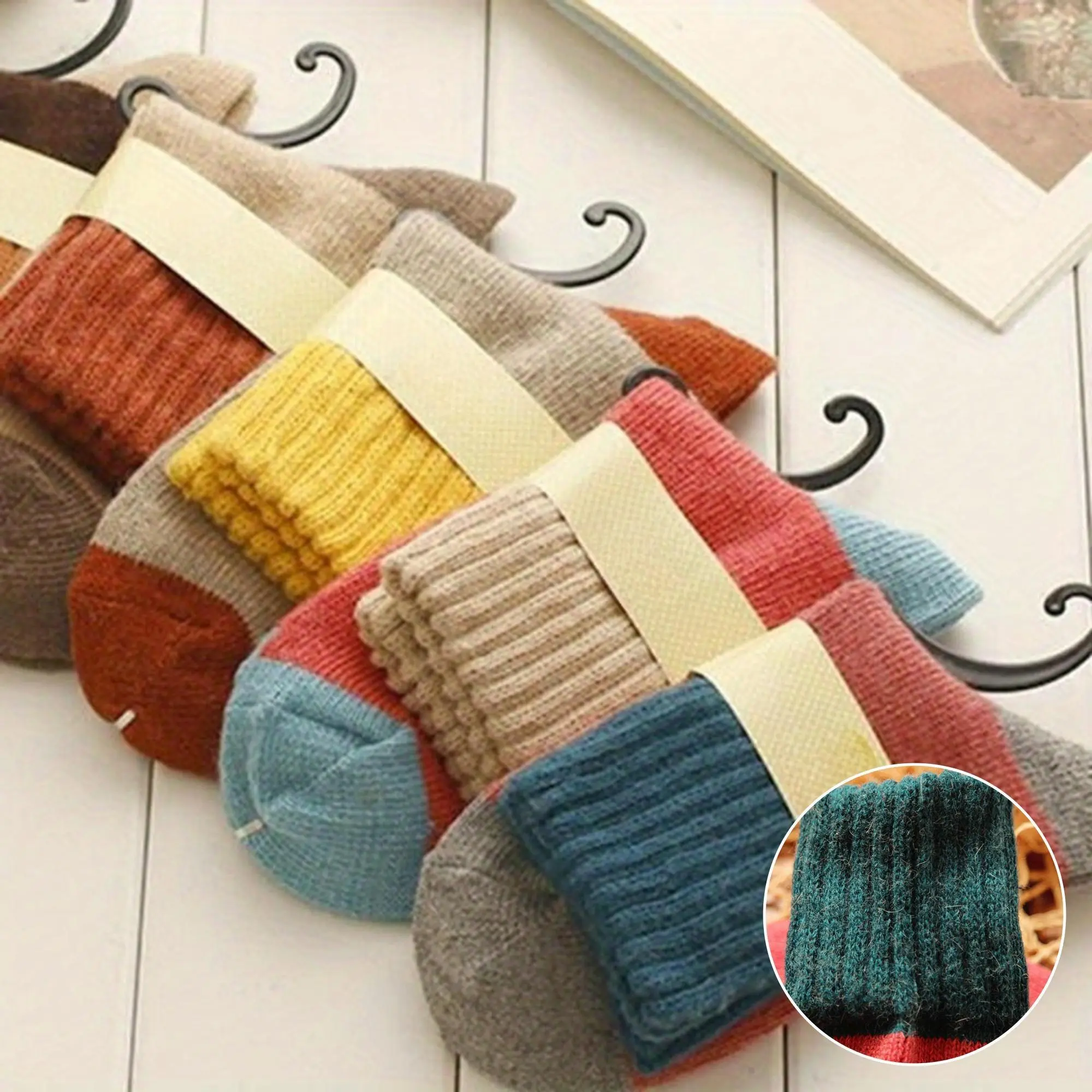 5 pairs autumn winter striped mid tube socks plush warm fabric unisex casual multifunctional wear hand wash only fashionable and cozy for daily comfort