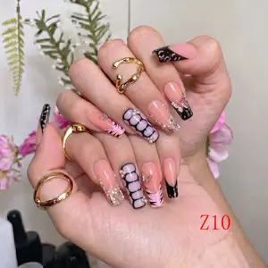 Nailbeebee Z10 1.3 inch Handmade Press-On Nails | Reusable,Salon-Quality,Long-Lasting,Glossy Design |  For Daily Office & Workplace,Date Nights & Romantic Outings,Shopping & City Leisure Trips,Holiday & Short Travels