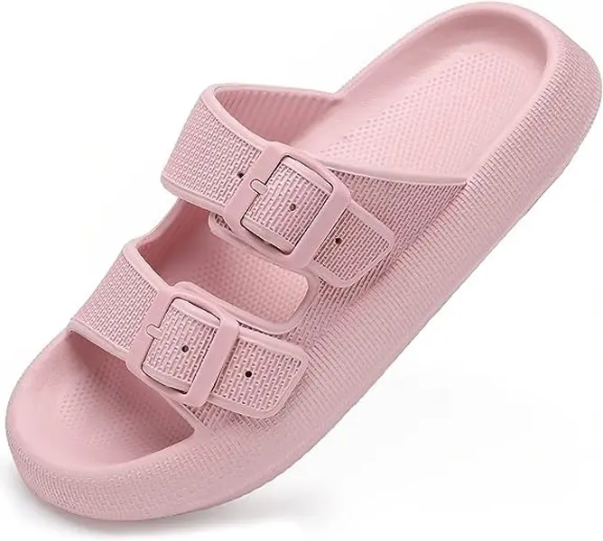 Women's Unisex Thick-Sole Adjustable Double-Strap Slides - EVA Padded Pillow Cushioned Bathroom Slippers, Summer Vacation Beach Footwear, Slides For Women