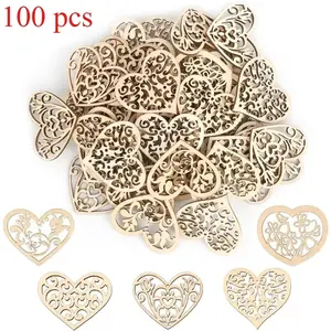 100pcs Assorted Wooden Heart Shapes in 5 Styles Natural, Smooth & Durable Cutouts for DIY Crafts, Weddings, Valentine's Day Decorations, Gifts & Photo Frames