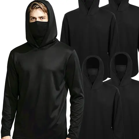 Men’s UPF 50+ sun protection breathable long-sleeve workout T-shirts and lightweight hoodie shirts with mask