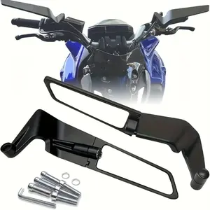 Universal Anti-Vibration Motorcycle Mirror - Adjustable Rotating M8 M10 Thread for Honda Yamaha, Wide View Convex ,Aluminum Locking Wing Nut